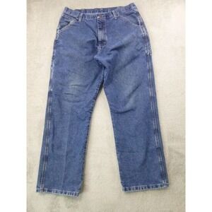 Wrangler Carpenter Jeans Mens Size 34x30 Med Blue Wash Authentic Workwear